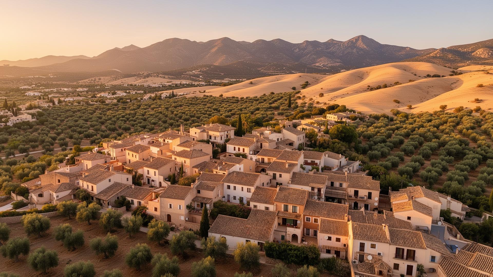 Mediterraans dorp in de heuvels van Alicante bij zonsondergang